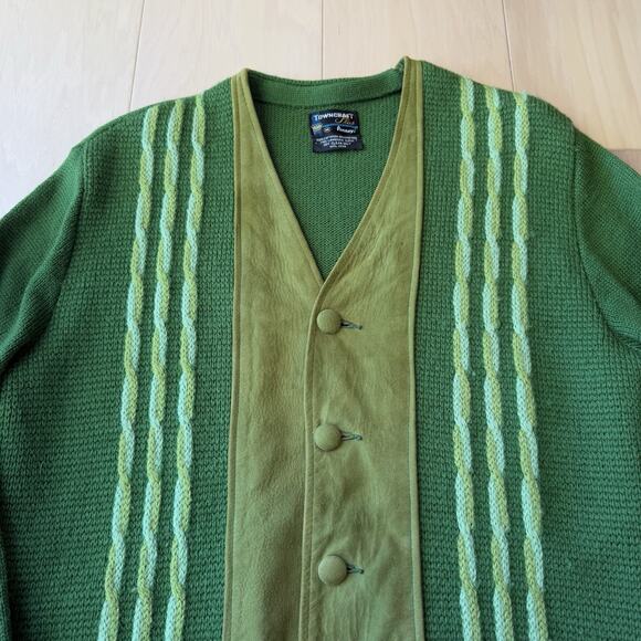 Vintage Towncraft Cardigan Medium Green Wool Suede 60s Pennys Made in USA - Picture 3 of 9